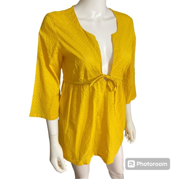 J. Crew Mustard Yellow Eyelet V-Neck Tunic Blouse Cover Up Women's Size S - Picture 4 of 6